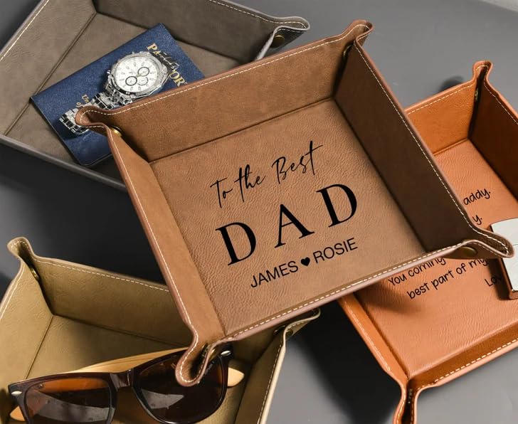 Personalized Handcrafted PU Leather Desk Tray, Customized Laser Logo Storager, Custom Catchall Leather Organizer, Unique Monogrammed Bedroom Decor, Tray Gifts for Dad, Father (7.9