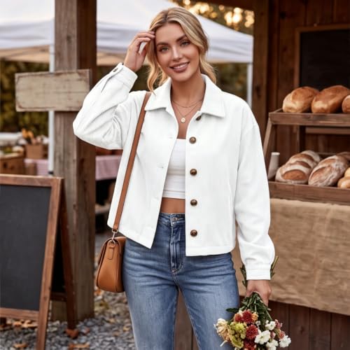 Gumipy Womens Corduroy Jacket Button Down Crop Long Sleeve Fall Cardigans - image 5