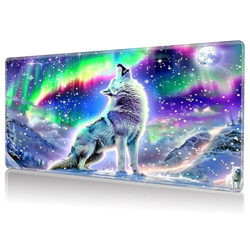 DHYYDSQZ Playmat for MTG, Game Play Mat Card Game Playing 24 x 14 inches Tabletop Magic Play Mats Non-Slip Rubber Base and Stitched Mousepad Desk Mats Playmats for MTG TCG,Howling Wolf Moon