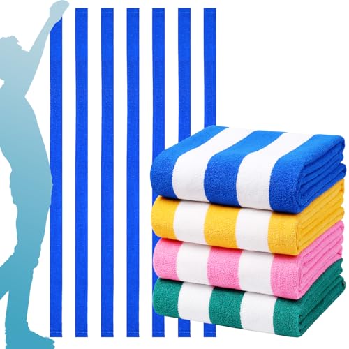 4 Packs Oversized Stripe Bath Towels Beach Towel Lightweight 72X40 Terry Set Absorbent Big Extra Large Bathroom Yoga Pool Soft Towels Clearance Families Travel Accessories Swim Essentials Adults Gift