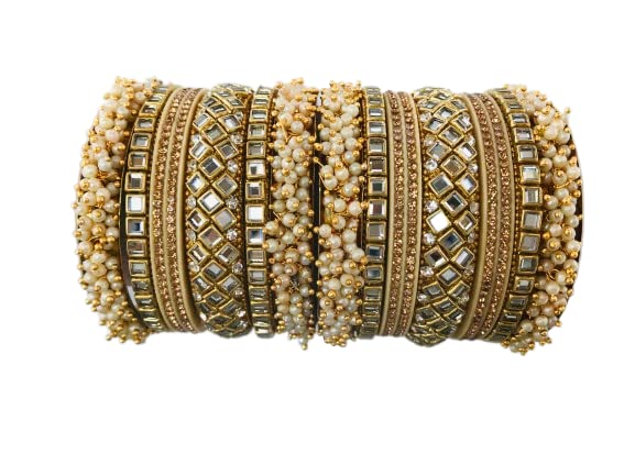 THE OPAL FACTORY Kundan Bridal Jewellery Bangles Set Gold Plated Punjabi Chuda Set for Wedding with Rajasthani Kundan Moti Chuda White Pearl Bangles for Women and Girls. (2.6) (B0BWYJQWL7) Amazon Price History, Amazon Price Tracker