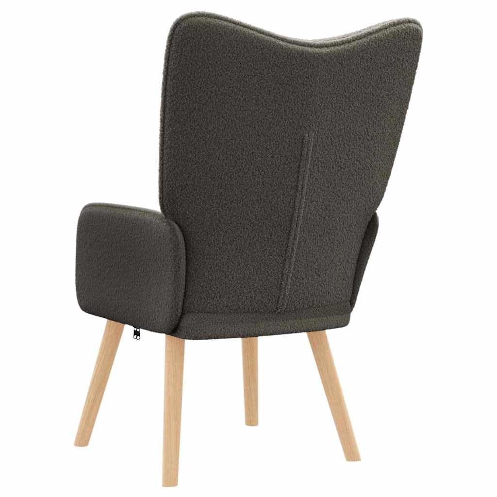 Fotel ciemnoszary, tkanina Sherpa, ergonomiczny fotel wypoczynkowy z nogami z litego drewna, tapicerowany fotel do salonu, sypialni i biura, 62 x 67 x 95,5 cm