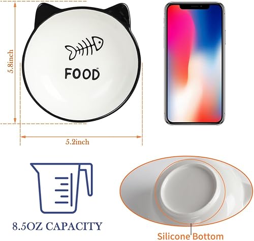 Miniatura 4 de HAPPY KIT Juego de 2 cuencos de comida para gatos de interior, 5.7 pulgadas de cerámica colorida con alfombrilla antideslizante, plato de 8.5 onzas,