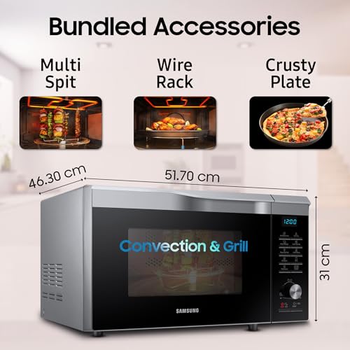 Image of Samsung 28L Multi Spit, Convection Microwave Oven (MC28A6035QS /TL, Silver, Various Cooking Modes, Eco Mode, Hotblast, Crusty Plate, Wire Rack, Slim Fry, Ceramic Enamel Cavity with 10 year warranty)