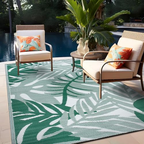 Rugshop Tropical Leaf Reversible Crease-Free Waterproof Premium Recycled Plastic Outdoor
