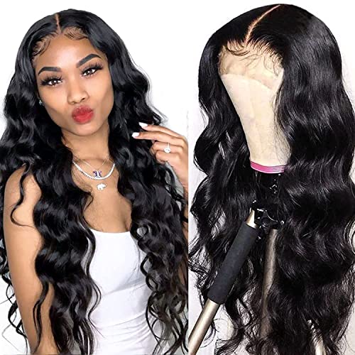Body Wave Lace Front Wigs Human Hair for Black Women Brazilian Body Wave Hair 4x4 Lace Closure Wig Pre Plucked with Baby Hair 150% Density Natural Color (28 inch, 4x4 body wave wigs)