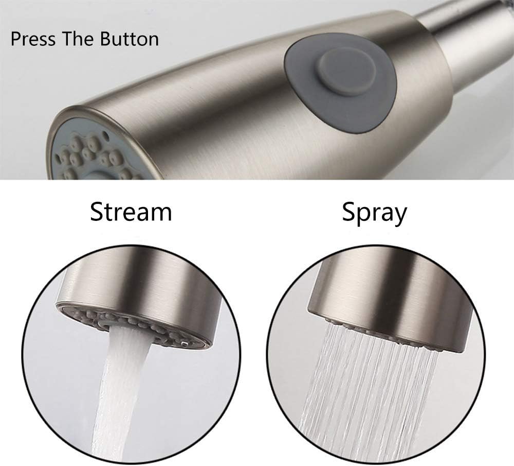 Kitchen Faucet Sprayer Head Nozzle,2 Function Modes,Pull Down Kitchen Sink Faucet Spray Head,12 Adapters Faucet Hose Filter Head Replacement Part Compatible,G1/2 Thread,Brushed Nickel
