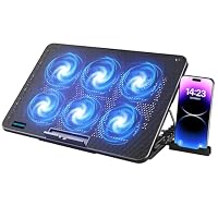 LIANGSTAR Kühler, 6 Leise Fans Gaming Cooler Kühlpads, 7 Höhenverstellbar & Handyständer, 2 USB Ports & Einstellbarer Geschwindigkeit, Laptop Lüfter für Notebook Bis 17 Zoll (Blau)