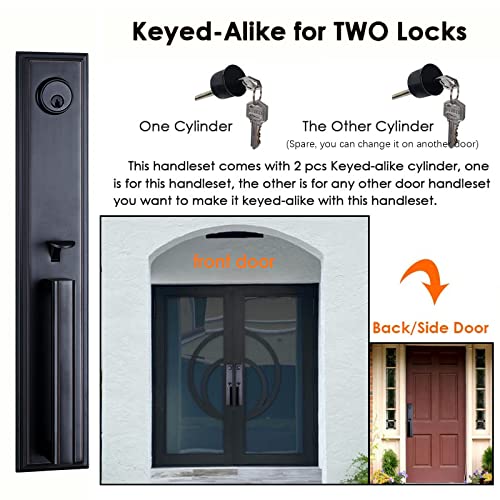 Hisafe Double Front Door Handle Set Right&Left Handed Entry Door Handle With Deadbolt, Heavy Duty, Oil Rubbed Bronze Finish, 16.5'' Length Handleset, X-2011Set #TOP3