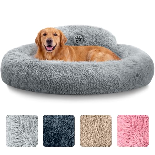 PetJett Calming Round Donut Dog Bed (Large, 36", Bright Grey)