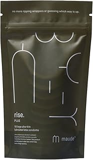 Maude Rise Plus Ultra Thin Easy to Open Latex Condoms - Silicone Lubricant Natural Latex Condoms - Ultra Thin Fragrance & Spermicide Free Large Size Condoms (10 Pack)