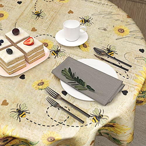 Giwawa Sunflower Bee Round Tablecloth 60Inch Yellow Flower Vintage Floral Style Circle Table Cover Wrinkle Free Shabby Chic Cabin Circular Table Cloth Washable For Kitchen Dining Farmhouse Decor #TOP4