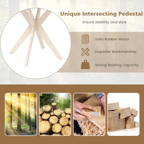 Image of Giantex 36 inch Round Wood Dining Table, Farmhouse Kitchen Table with Intersecting Pedestal Base & Solid Rubber Wood Legs, Vintage Coffee Tables for Dinette, Small Spaces, Restaurant, White