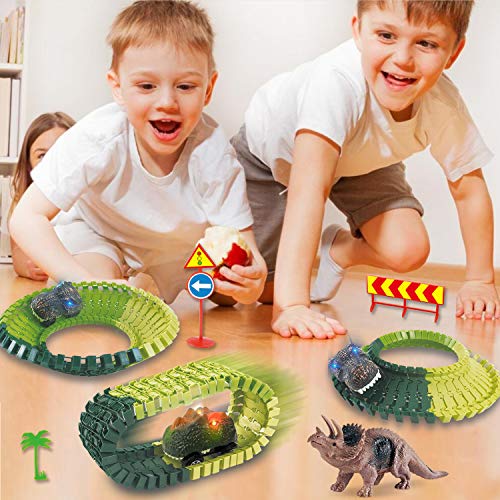 HOMOFY Dinasors Race Track Toys for 6-8 Years Old Kids 142Pcs Flexible Trains Tracks with 44pcs Accessories Create A Dinosaur World Dinasors Gift Toys for 4 5 6 7 8Year Old Boys and Girls - Thumbnail 3