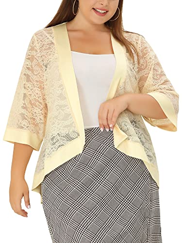 Image of Agnes Orinda Plus Size Cardigans for Women 3 /4 Sleeve Open Front Lightweight Sheer Shrug Lace Bolero Cover Up 4X Beige