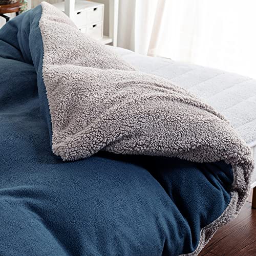 アイリスプラザ fondan 掛け布団カバー シングル シープボア×フリース あったか ふわふわ もこもこの肌触り リバーシブル 洗える 軽量 無地 ネイビー/グレー