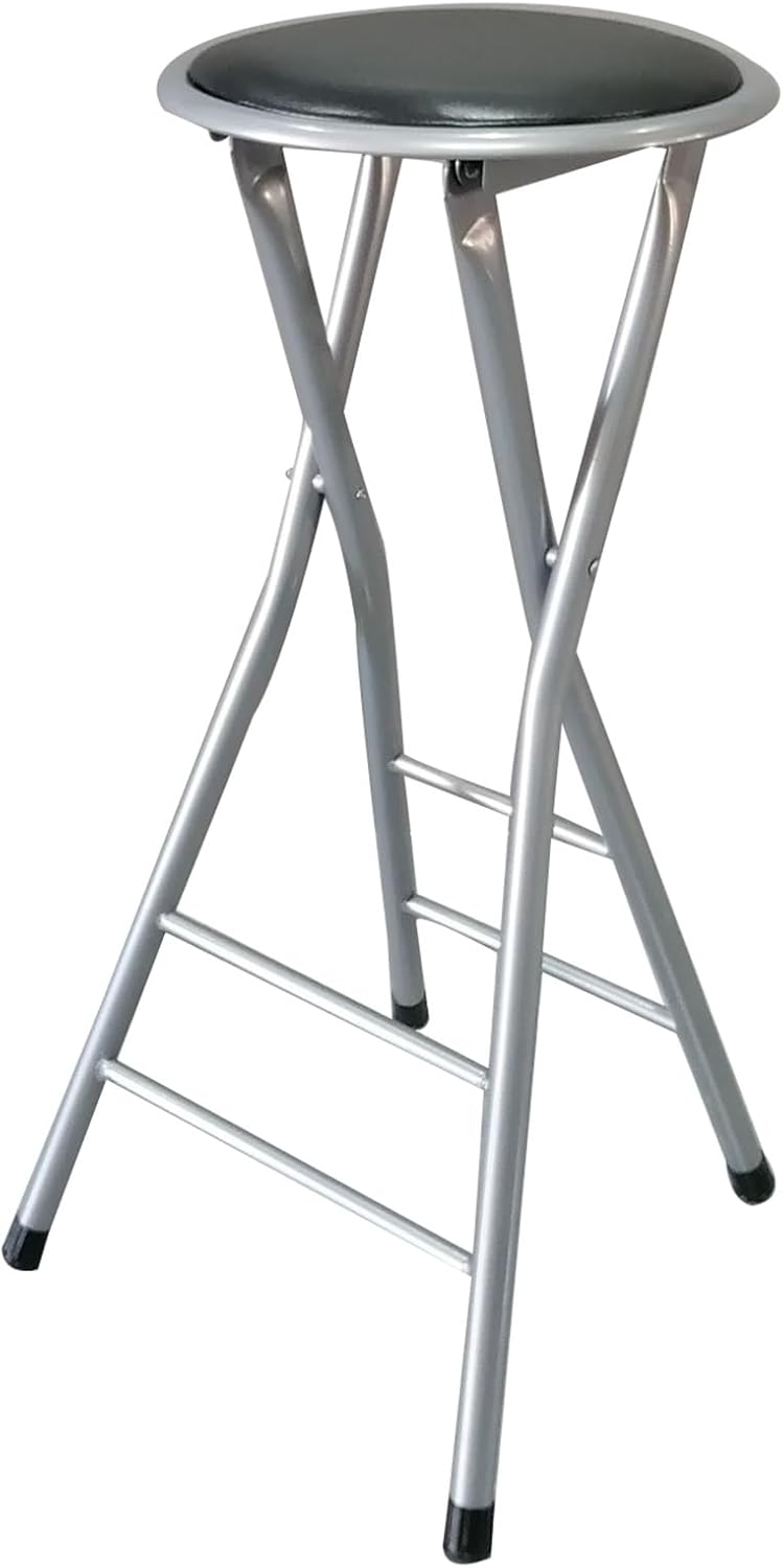 24 inch Counter Height Folding Bar Stool Backless - Round Cushioned Padded Seat- 256lbs Capacity - Portable Folding Chair for Kitchen Shop Cafe - Height from Floor to Seat: 6
