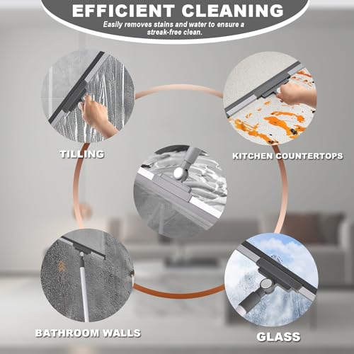 Image of Squeegee Broom for Floor Shower Squeegee with Long Handle Rubber Wiper for Bathroom Tile Shower Glass Car Window Deck Patio Cleaning