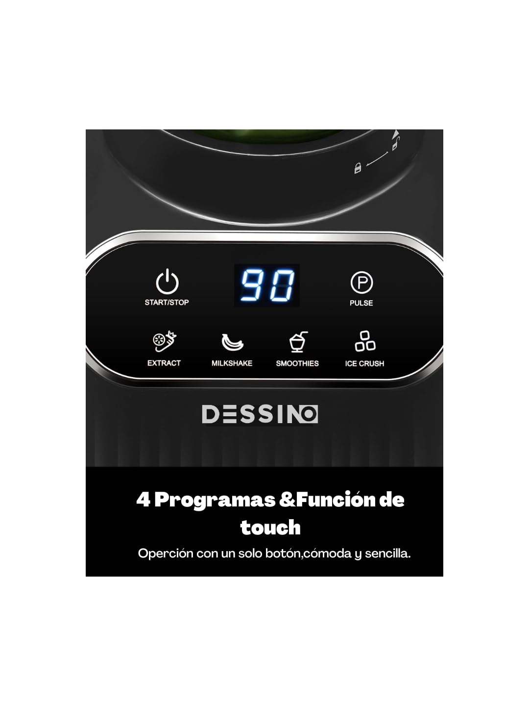 Touchscreen Batidora de vaso cristal de 1200 W de potencia max., Jarra de 1,5 L, 6 cuchillas de acero-inoxidable,4 funciones para triturar hielo y frutas congeladas, vaso portátil de 710 ml