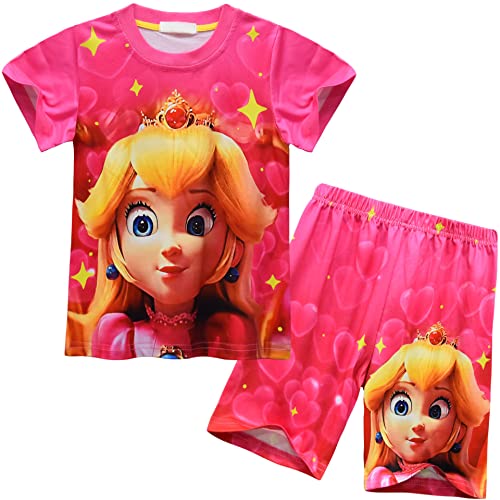 TONGQUD Super Soft Princess Peach Pajamas for Girls 2Pcs/Set Pjs Nightwear Summer Short Breathable Toddlers Pyjamas Wear (as8, age, 5_years, 6_years, regular, Red)
