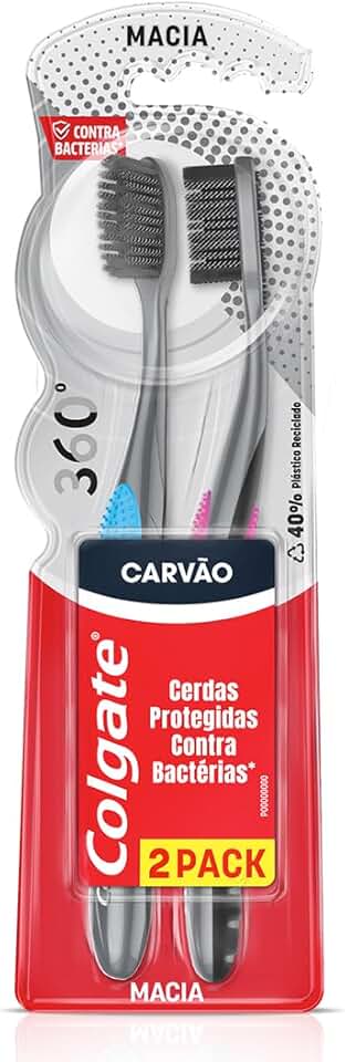 Escova de dente contra bactérias Colgate 360º Carvão 2 unid
