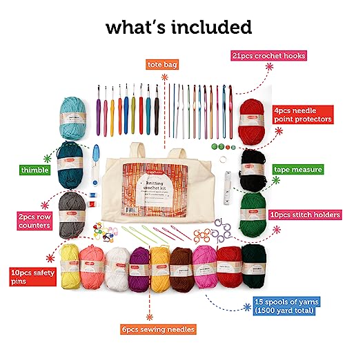 Incraftables Crochet Kit for Beginners. Crocheting Set with Crochet Hooks (21pcs), Yarns (15 Spools), Tape, Needles & Supplies for Amigurumi. Best Knitting Kit for Adults & Kids - Thumbnail 2