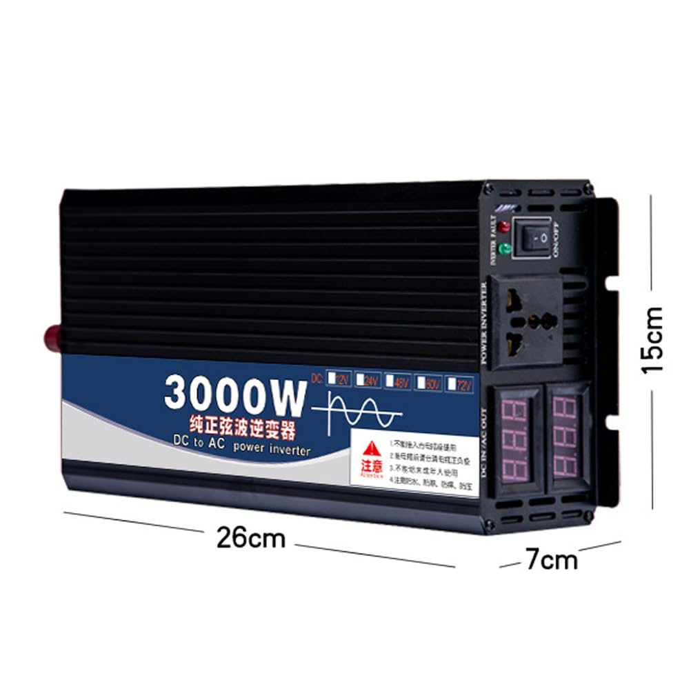 Inversor de onda sinusoidal pura de alta eficiencia de 5000 W, 4000 W, 3000 W, CC de 12V/24V/48V/60V/72V, cargador de entrada de CC, salida de CA de 120V/240V, inversor para coche,3000w,12V to 110V