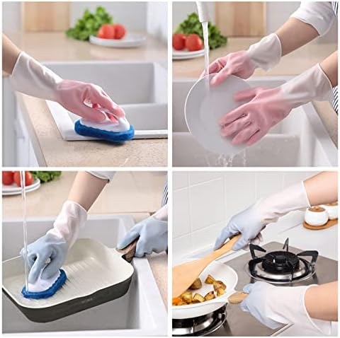 JETMANO 3 Pairs Rubber Cleaning Gloves,Non-Slip Washing Up Gloves with Thickened,Reusable Kitchen Gloves, Skin-Friendly & Waterproof Washing Gloves Medium with Latex Free for Household, 3 Colors