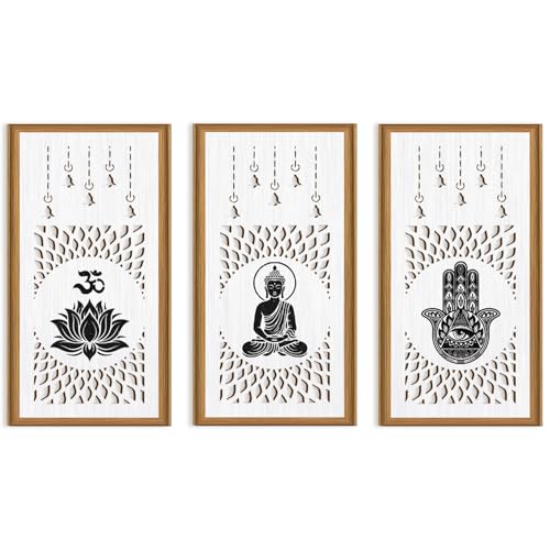 Ausril 3 Pcs Boho Lotus Wall Decor,Abstract Lotus Wood Wall