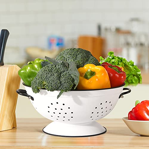 Metal Colander Set Of 2, Strainer Basket With Handles Perfect For Spaghetti, Pasta, Berry, Vegetable, Fruit, Solid Base Powder Coated Self-Draining Kitchen Colander Bowel, 3.5 & 5 Qt,Mattewhite #TOP6