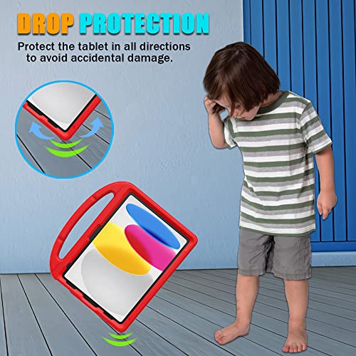 Lainergie Kids Case for iPad (A16) 11th/10th Generation 2025/2022, iPad 10.9 Case 10th Generation Lightweight Shockproof Kids Friendly Cover with Handle Kickstand for 10.9” iPad 10th Gen 2022, Red - Thumbnail 3