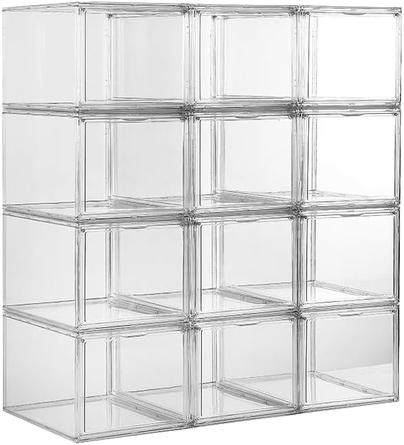 Shoe Display Case, Shoe Storage Boxes Clear Acrylic Shoe Box Stackable Shoe Storage Sneakerheads Plastic Shoe Contianer with Magnetic Door Fit for US Size 15 (1 Pack)