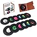12 PCS Record Coasters for Drinks with Gift Box, Colorful Retro Vinyl Disk Coasters with Funny Labels, Prevent Furniture from Dirty and Scratched(4.2 Inch, Circle, Black)