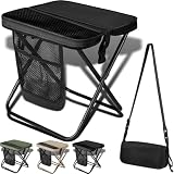 Hyckuo Foldable Backpack Stool for Adults - Portable Camping Stool with Sling Bag, 300lbs Capacity for Camping, Fishing, Hiking, Travel, Picnic (Black)