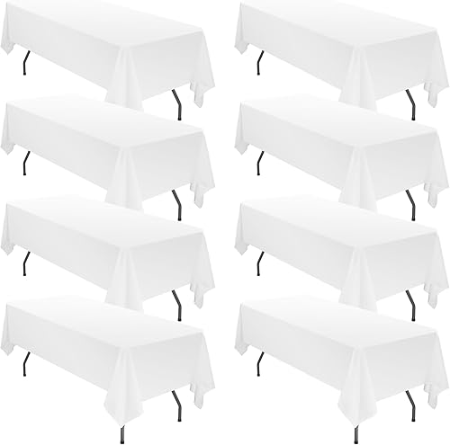 Paquete de 8 manteles de poliéster de 60 x 102 pulgadas para mesas rectangulares de 6 pies, resistentes a las manchas y a las arrugas, manteles de