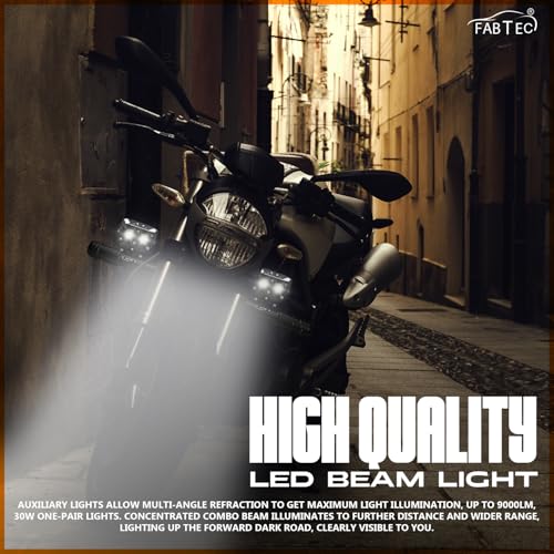 Image of FABTEC 2 Led Mini Drive Fog Lights White, Yellow Combo + Flasher Dual Led Bike Projector Fog Light, Bikes Scooty and Motorcycle with On /Off Switch (Set of 2)