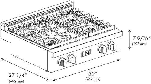 Miniatura 6 de ZLINE 30 in. Paramount Gas Rangetop with 4 Burner DuoPro Cooktop in Black Satin Stainless Steel (PSRTBS-30)