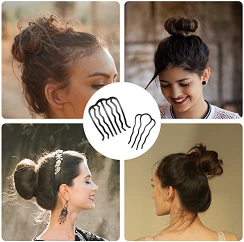 6pcs Black Hair Side Combs for Women, Hair Comb Pin, 4 & 7 Teeth Hair Fork Clip for Bun Metal U Shape Hair Comb for Women Decorative Hairstyles