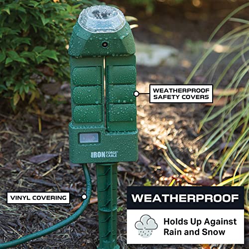 Iron Forge 6 Outlet Waterproof Outdoor Mechanical Power Stake Timer 180 Degree Rotatable, 6Ft Extension Cord, Yard Stake For Lights, Lights Decoration, Sprinklers, 1625W/13A Ul Listed #TOP5