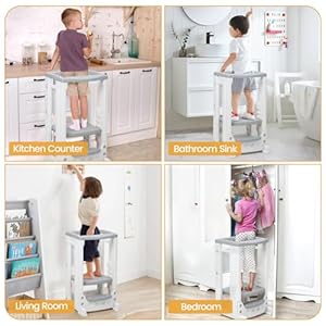 Toddler Tower Toddler Step Stool with Whiteboard & 4 Adjustable Heights, Toddler Kitchen Stool Helper with Safety Rail, Baby Standing Tower Montessori Learning Step Stools for Kids Boys Girls Children Toddler Tower Toddler Step Stool with Whiteboard 4 Adjustable Heights Toddler Kitchen Stool Helper with Safety Rail Baby Standing Tower Montessori Learning Step Stools for Kids Boys Girls Children