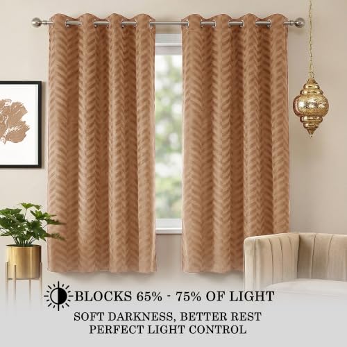 Image of 100% Room Darkening Window Curtains 5 Feet 2 Piece, Beige | Embossed Panels Light Block Mild Thermal Insulated & Noise Reducing Room Darkening Curtains (Beige, 60 Inch)