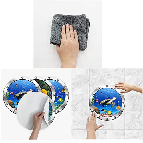 4Pcs Ocean World Wall Stickers, 12” Removable Art Decals For Kids, 3D Wall Decals Peel And Stick Vinyl Stickers For Bathroom And Bedroom, Furniture, Home Decor #TOP4