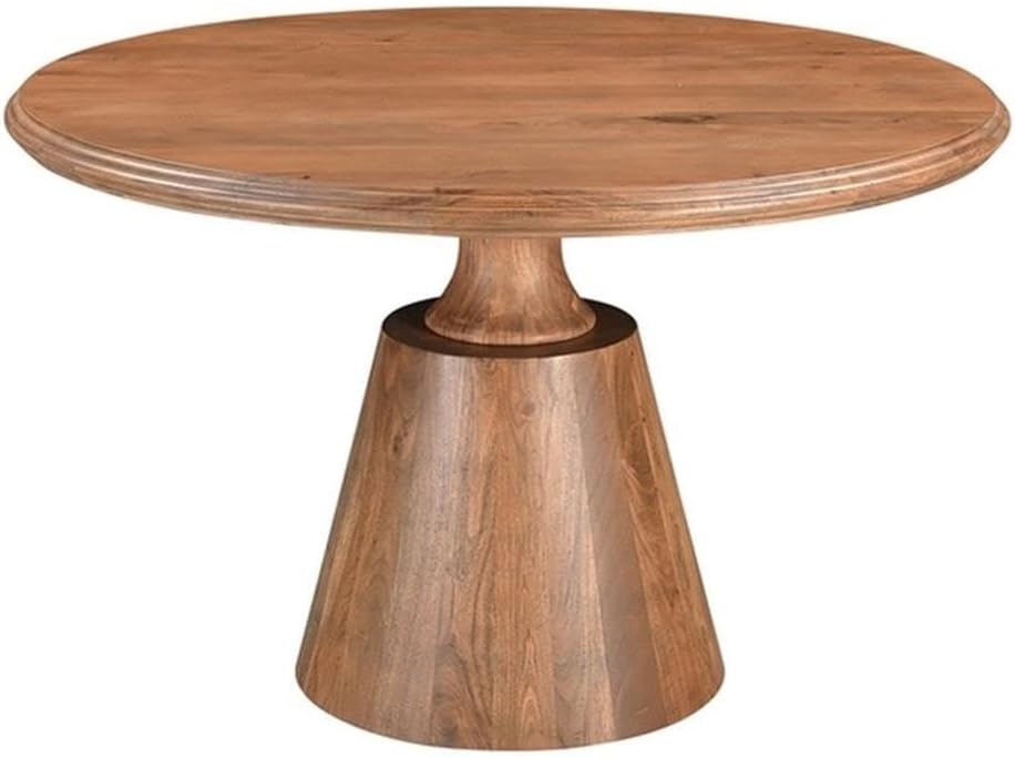 Pemberly Row 48" Round Solid Wood Pedestal Dining Table, Brown Finish, Acacia Wood, Seats Up to 4, Traditional Style Kitchen or Dining Room Table, Durable Furniture for Everyday Use