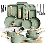 30 Piece Pots and Pans Set Non Stick, Granite Induction Cookware Sets, Nonstick Kitchen Cookware Sets, Non Toxic Cookware Set with Frying Pans and Saucepan, Kitchen Pots and Pans Set, Green