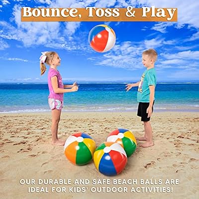 JOYIN 4-Pack 20 Beach Balls - Large Rainbow Beach Ball Inflatable Pool Toys for Party Supplies Decorations, Adults Kids Birthday Luau Summer Beach Water Games Beachball Party Favors