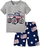 Popshion Toddler Boy 4th of July Outfit Monster Truck American Flag T-Shirt and Shorts Set Patriotic 2-Piece Summer Clothes for Kids 6t/2263