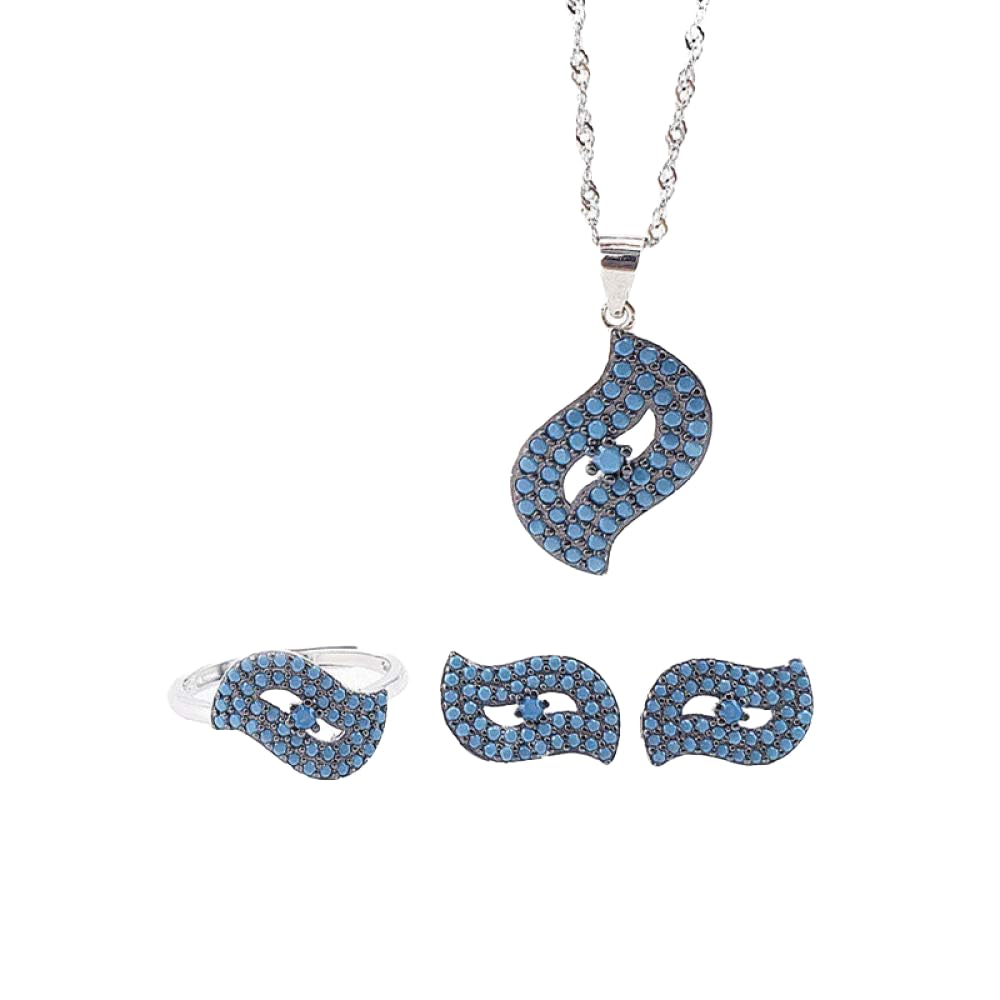 Moda S925 Sterling Silver Necklace Abertura Anillo Pendientes Mujer Joyería Set Ojos Azul Turquesa Retro Clásico Encanto Creativo Regalo De Alta Gama