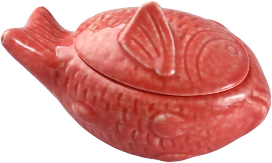 Yardwe Fish-Shaped Ceramic Sauce Bowl with Lid 4.3 Inch Porcelain Condiment Container for Kitchen Dining and Japanese Style Serving