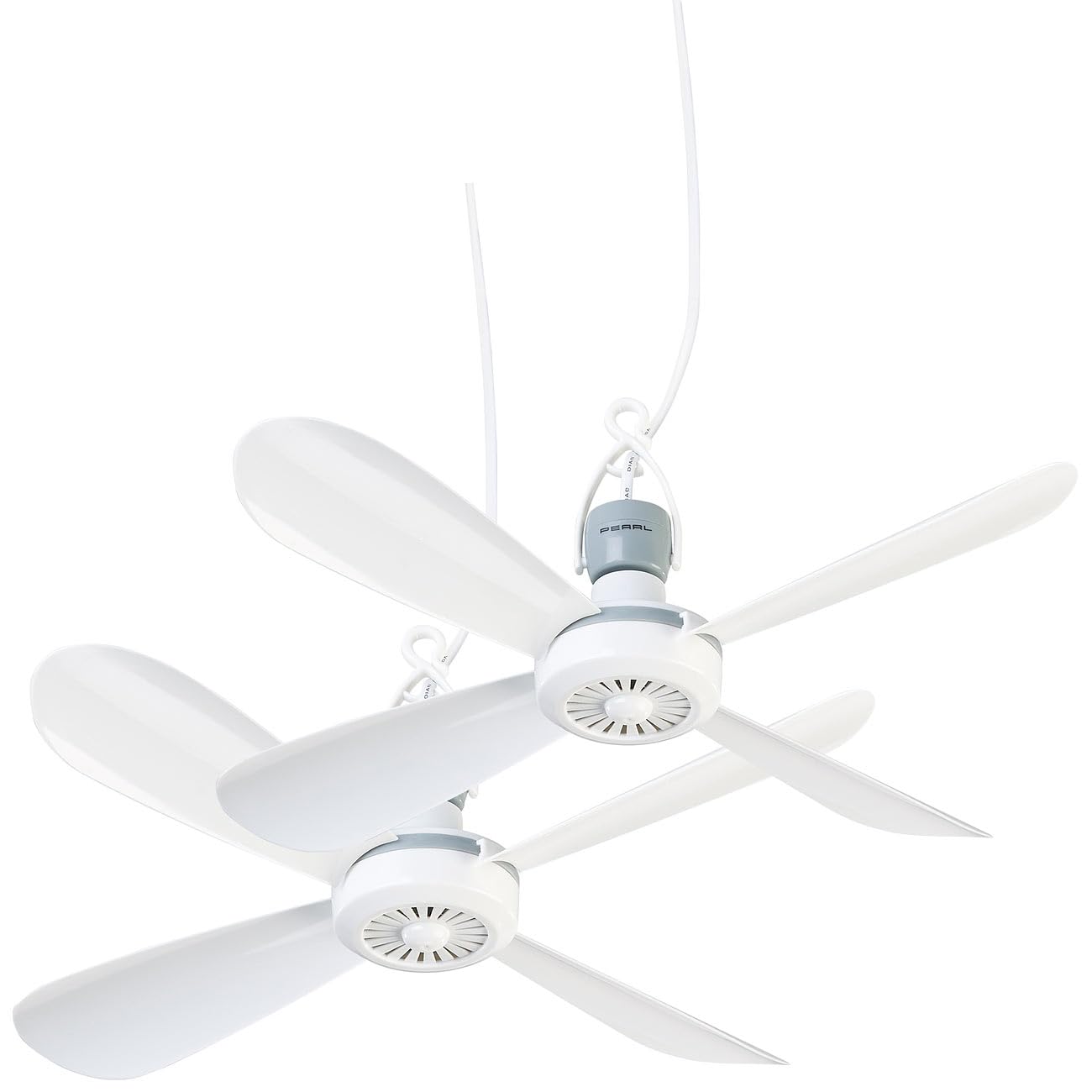 PEARL Mini Deckenventilator: 2er-Set mobile Deckenventilatoren mit Aufhänger,230V, Ein/Aus-Schalter (klein, Ventilator zum Aufhängen, mobil)