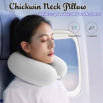 Chickwin Travel Pillow for Flight, U Shape Memory Foam Neck Pillow, Solid Colour Neck and Head Support for Airplane Train Car Office Portable Travel Essentials (Grey,30x30x10cm)